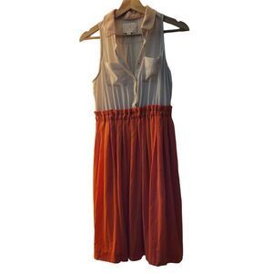 Anthropologie Silk Tan Orange Sleeveless Button Front Midi Dress Women's Size 00